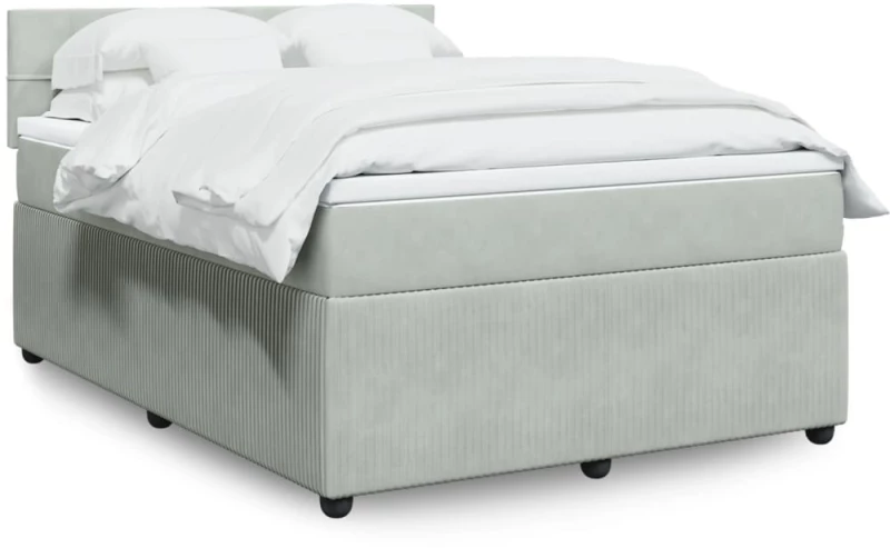 vidaXL Κρεβάτι Boxspring με Στρώμα Ανοιχτό Γκρι 140x200 εκ. Βελούδινο