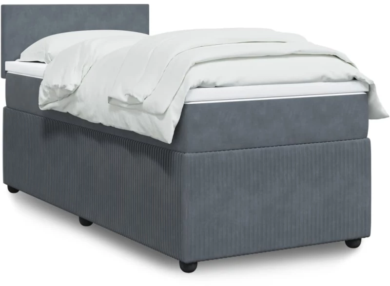 vidaXL Κρεβάτι Boxspring με Στρώμα Σκούρο Γκρι 90x200 εκ. Βελούδινο