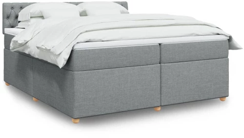 vidaXL Κρεβάτι Boxspring με Στρώμα Ανοιχτό Γκρι 200x200 εκ. Υφασμάτινο
