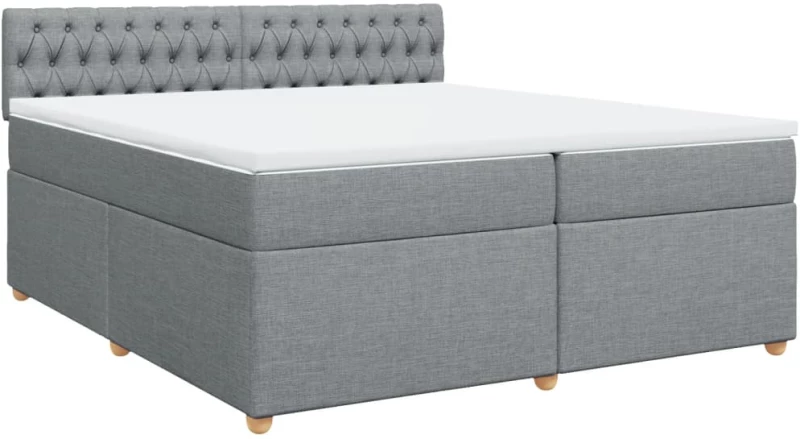 vidaXL Κρεβάτι Boxspring με Στρώμα Ανοιχτό Γκρι 200x200 εκ. Υφασμάτινο