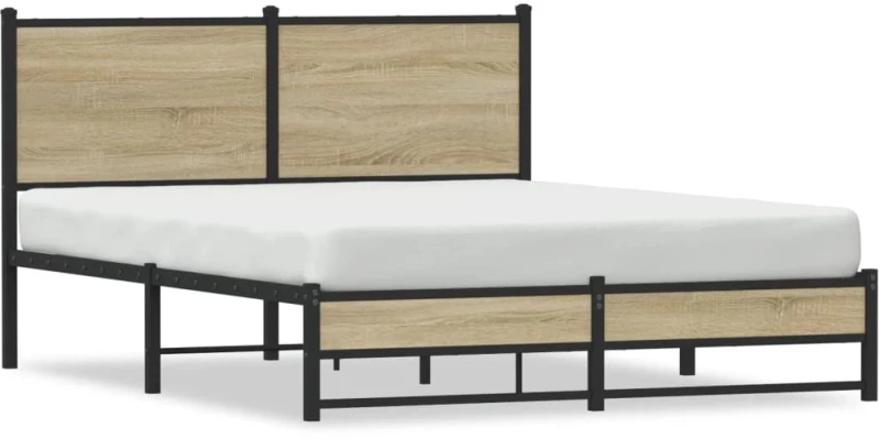 vidaXL Σκελετός Κρεβ. Χωρίς Στρώμα Sonoma Δρυς 150x200 εκ. Μεταλλικό