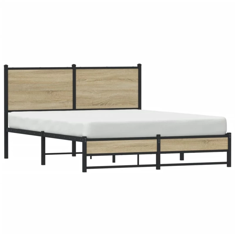vidaXL Σκελετός Κρεβ. Χωρίς Στρώμα Sonoma Δρυς 150x200 εκ. Μεταλλικό