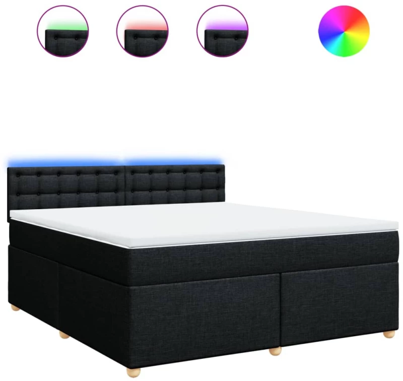 vidaXL Κρεβάτι Boxspring με Στρώμα Μαύρο 180x200 εκ. Υφασμάτινο