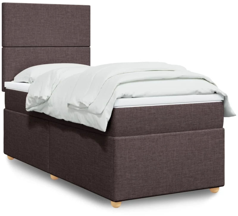 vidaXL Κρεβάτι Boxspring με Στρώμα Σκούρο Καφέ 90x200 εκ. Υφασμάτινο