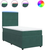 vidaXL Κρεβάτι Boxspring με Στρώμα Σκούρο Πράσινο 90x190 εκ. Βελούδινο