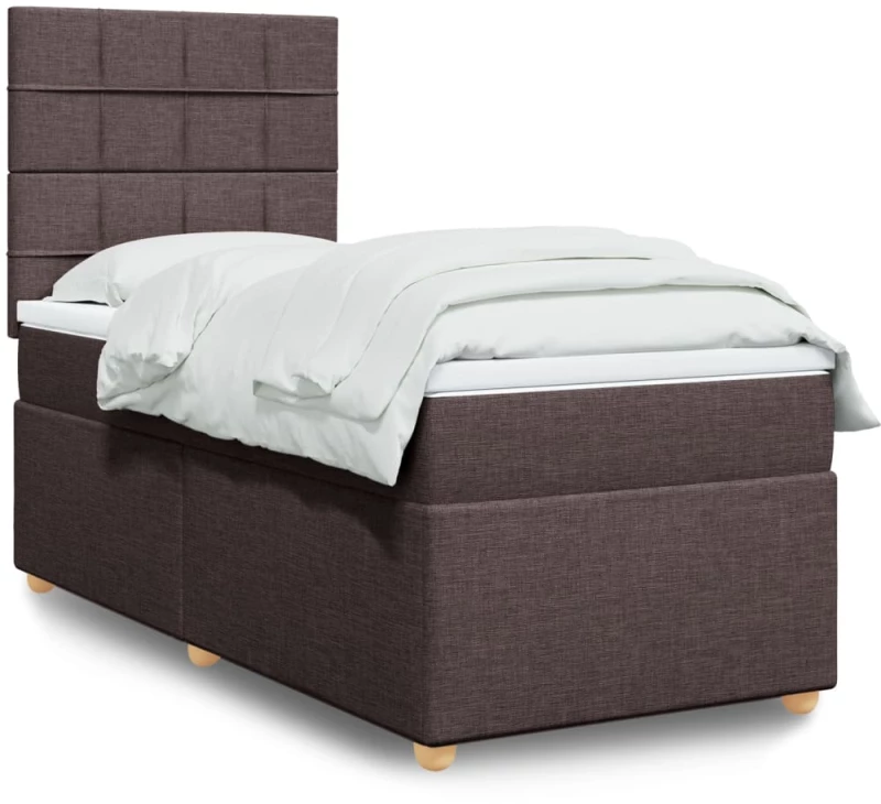 vidaXL Κρεβάτι Boxspring με Στρώμα Σκούρο Καφέ 90x200 εκ. Υφασμάτινο