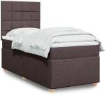 vidaXL Κρεβάτι Boxspring με Στρώμα Σκούρο Καφέ 90x200 εκ. Υφασμάτινο