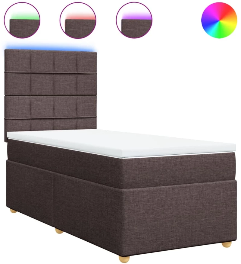 vidaXL Κρεβάτι Boxspring με Στρώμα Σκούρο Καφέ 90x200 εκ. Υφασμάτινο