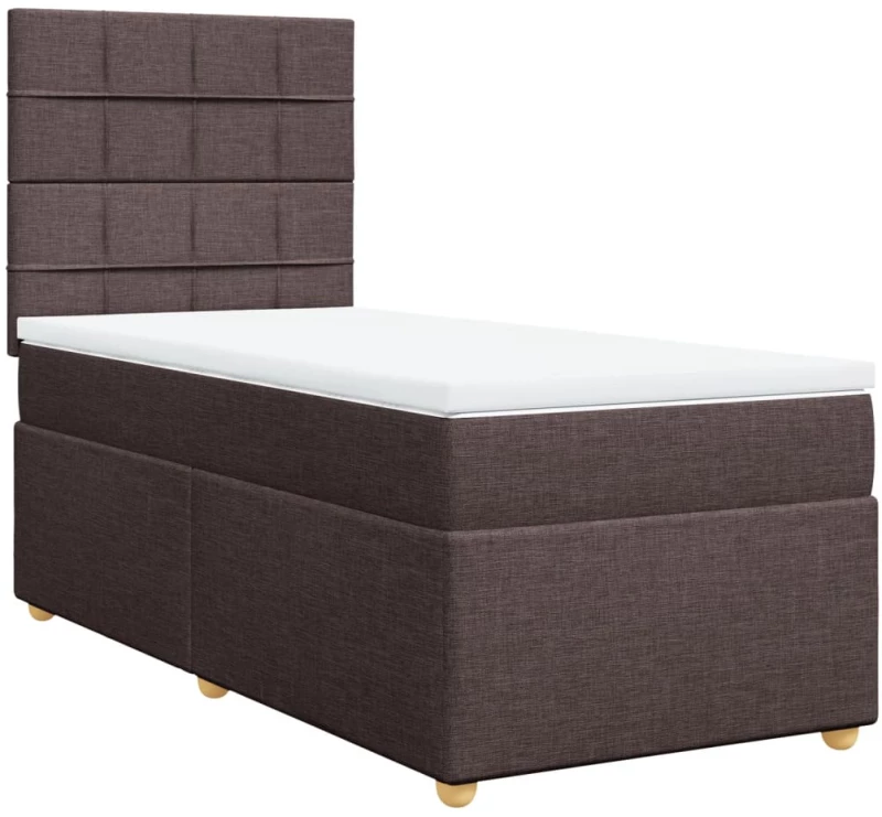 vidaXL Κρεβάτι Boxspring με Στρώμα Σκούρο Καφέ 90x200 εκ. Υφασμάτινο