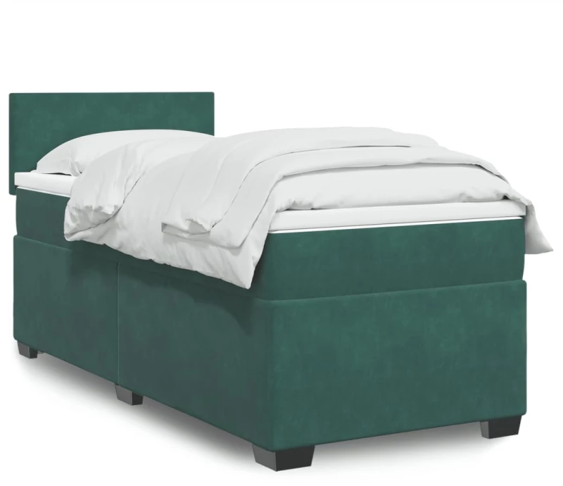 vidaXL Κρεβάτι Boxspring με Στρώμα Σκούρο Πράσινο 90x200 εκ. Βελούδινο