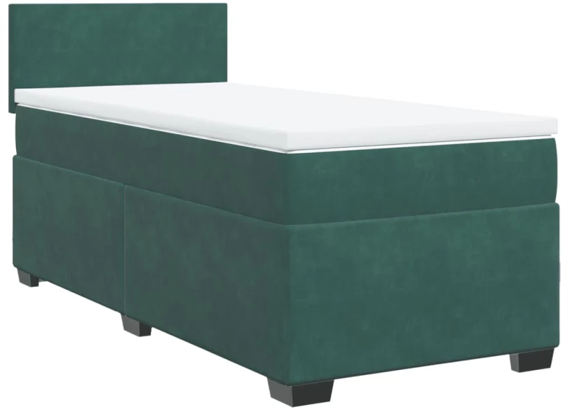 vidaXL Κρεβάτι Boxspring με Στρώμα Σκούρο Πράσινο 90x200 εκ. Βελούδινο