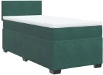 vidaXL Κρεβάτι Boxspring με Στρώμα Σκούρο Πράσινο 90x200 εκ. Βελούδινο