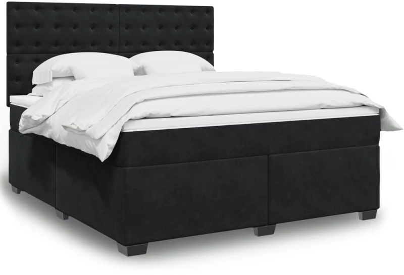 vidaXL Κρεβάτι Boxspring με Στρώμα Μαύρο 180x200 εκ. Βελούδινο