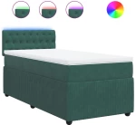 vidaXL Κρεβάτι Boxspring με Στρώμα Σκούρο Πράσινο 90x190 εκ. Βελούδινο