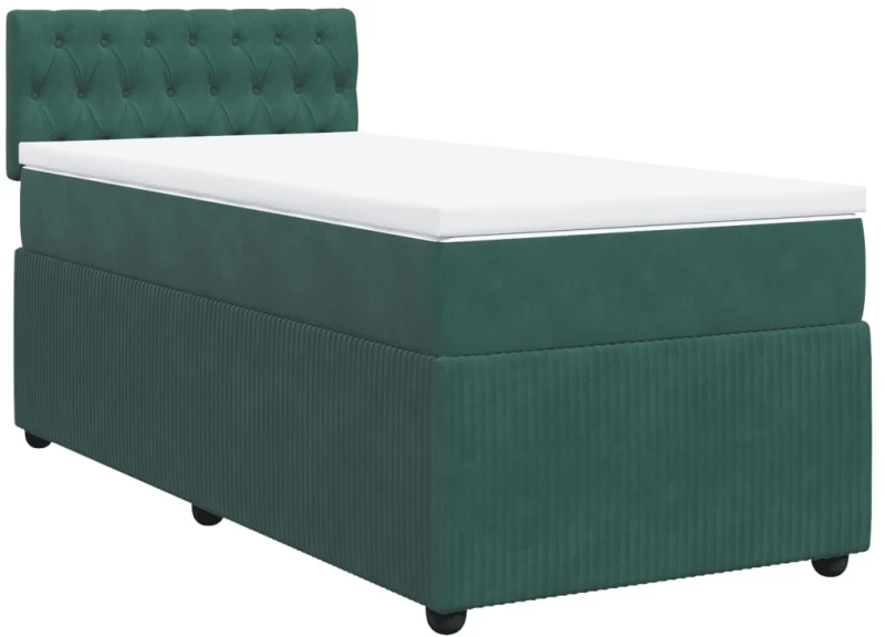 vidaXL Κρεβάτι Boxspring με Στρώμα Σκούρο Πράσινο 90x190 εκ. Βελούδινο