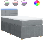 vidaXL Κρεβάτι Boxspring με Στρώμα Ανοιχτό Γκρι 90x200 εκ. Υφασμάτινο