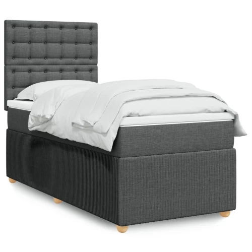 vidaXL Κρεβάτι Boxspring με Στρώμα Σκούρο Γκρι 90x200 εκ. Υφασμάτινο