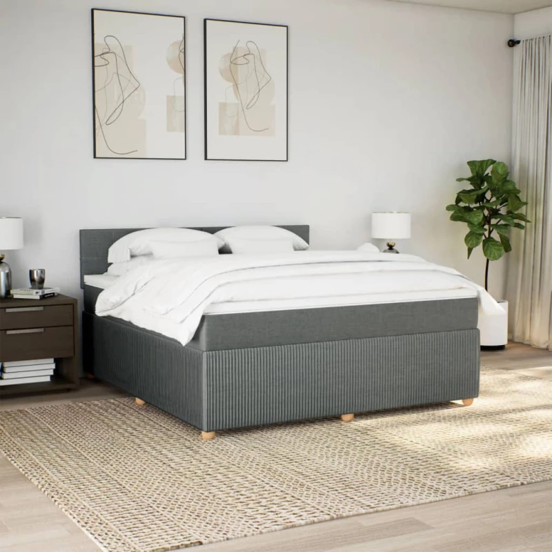 vidaXL Κρεβάτι Boxspring με Στρώμα Σκούρο Γκρι 180x200 εκ Υφασμάτιν