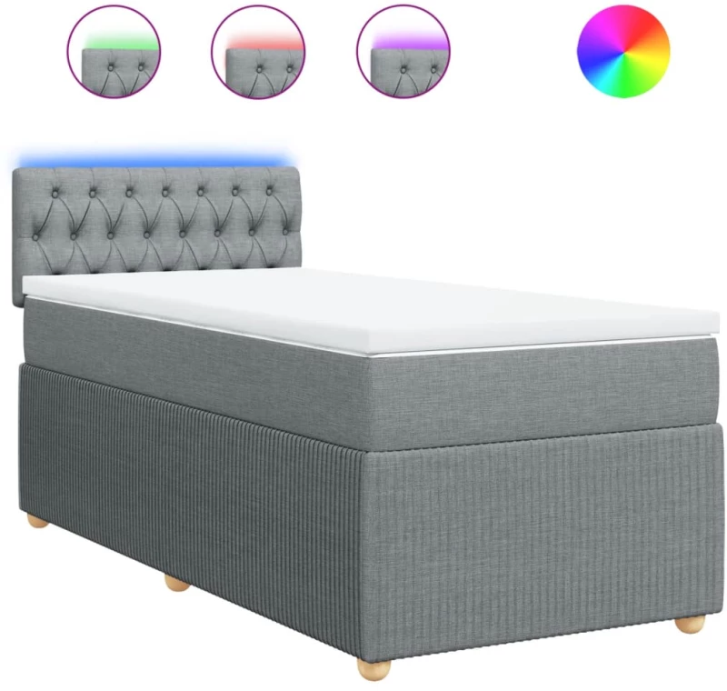 vidaXL Κρεβάτι Boxspring με Στρώμα Ανοιχτό Γκρι 100x200 εκ. Υφασμάτινο
