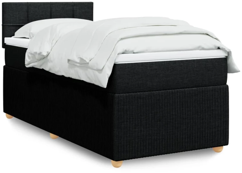 vidaXL Κρεβάτι Boxspring με Στρώμα Μαύρο 90x200 εκ. Υφασμάτινο