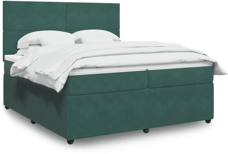 vidaXL Κρεβάτι Boxspring με Στρώμα Σκούρο Πράσινο 200x200εκ. Βελούδινο