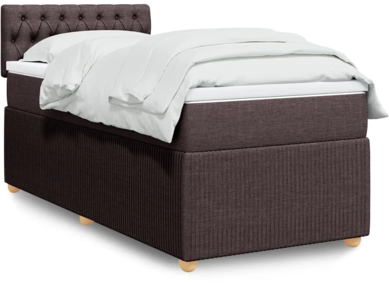 vidaXL Κρεβάτι Boxspring με Στρώμα Σκούρο Καφέ 90x200 εκ. Υφασμάτινο