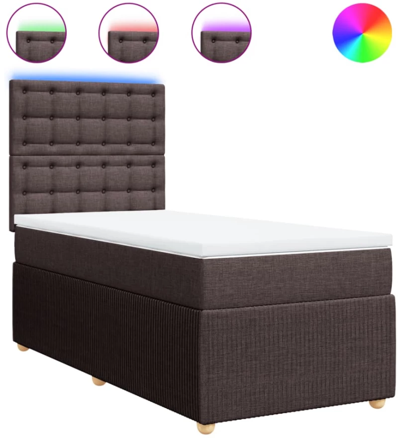 vidaXL Κρεβάτι Boxspring με Στρώμα Σκούρο Καφέ 90x200 εκ. Υφασμάτινο