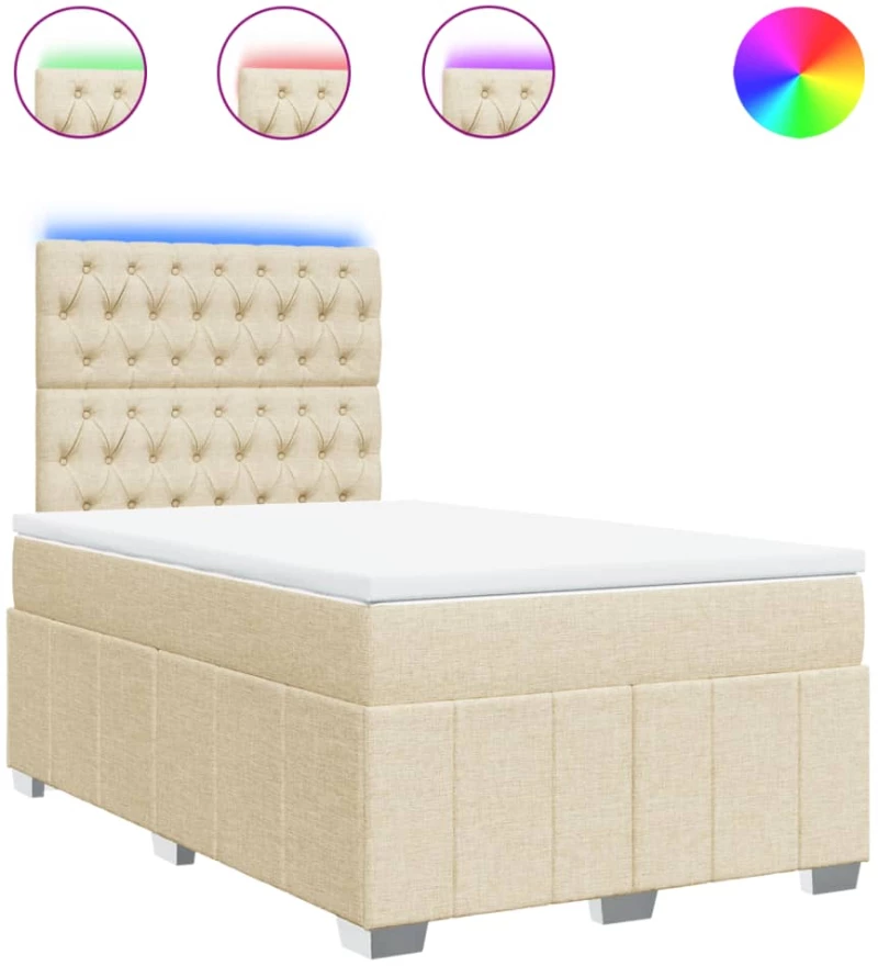 vidaXL Κρεβάτι Boxspring με Στρώμα Κρεμ 120x200 εκ. Υφασμάτινο