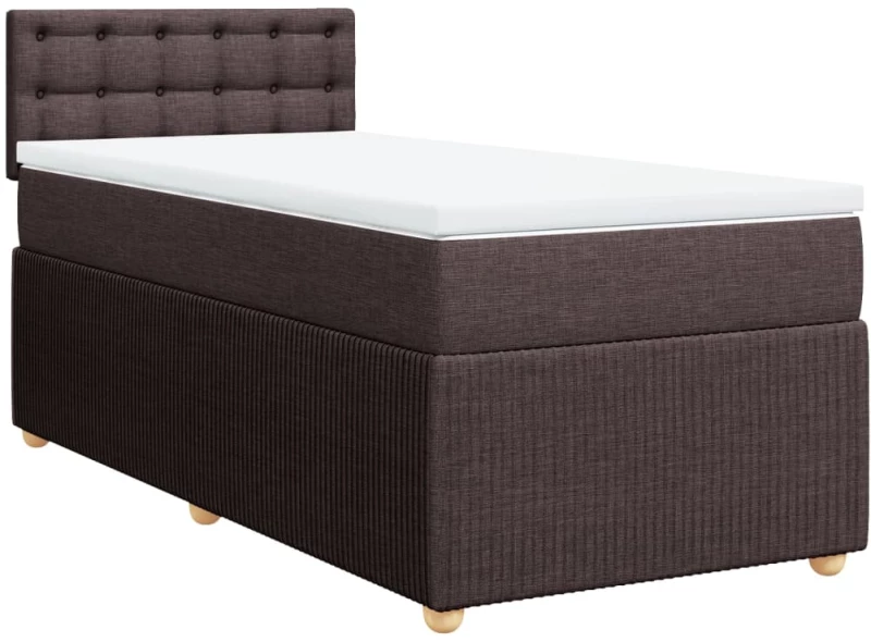 vidaXL Κρεβάτι Boxspring με Στρώμα Σκούρο Καφέ 90x190 εκ. Υφασμάτινο