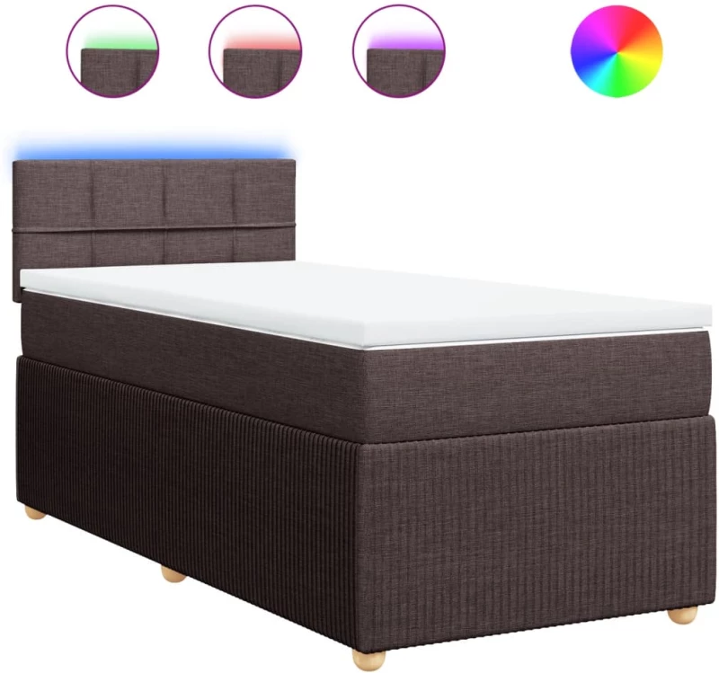 vidaXL Κρεβάτι Boxspring με Στρώμα Σκούρο Καφέ 90x190 εκ. Υφασμάτινο
