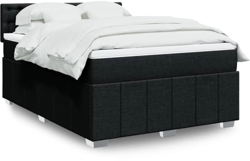 vidaXL Κρεβάτι Boxspring με Στρώμα Μαύρο 140x190 εκ. Υφασμάτινο