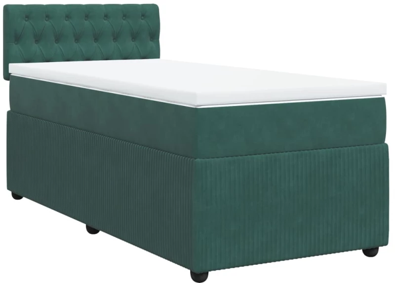 vidaXL Κρεβάτι Boxspring με Στρώμα Σκούρο Πράσινο 80x200 εκ. Βελούδινο
