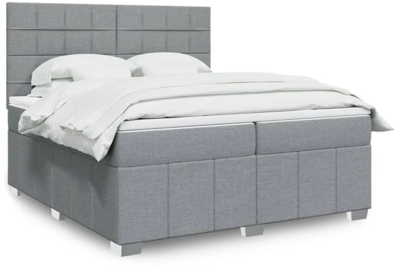 vidaXL Κρεβάτι Boxspring με Στρώμα Ανοιχτό Γκρι 200x200 εκ. Υφασμάτινο