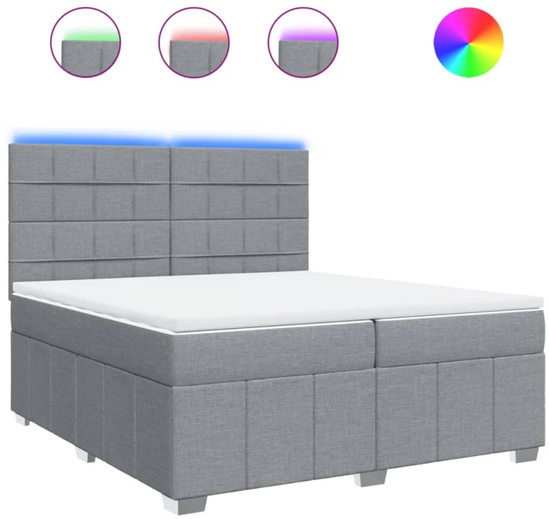 vidaXL Κρεβάτι Boxspring με Στρώμα Ανοιχτό Γκρι 200x200 εκ. Υφασμάτινο