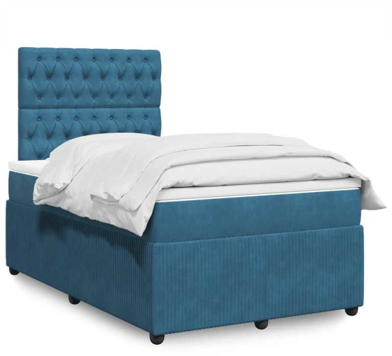 vidaXL Κρεβάτι Boxspring με Στρώμα Σκούρο Μπλε 120x190 εκ. Βελούδινο