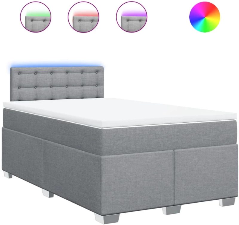 vidaXL Κρεβάτι Boxspring με Στρώμα Ανοιχτό Γκρι 120x190 εκ. Υφασμάτινο
