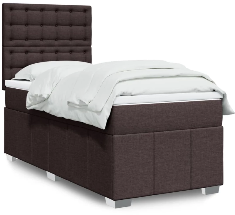 vidaXL Κρεβάτι Boxspring με Στρώμα Σκούρο Καφέ 100x200 εκ. Υφασμάτινο