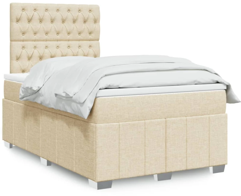 vidaXL Κρεβάτι Boxspring με Στρώμα Κρεμ 120x190 εκ. Υφασμάτινο