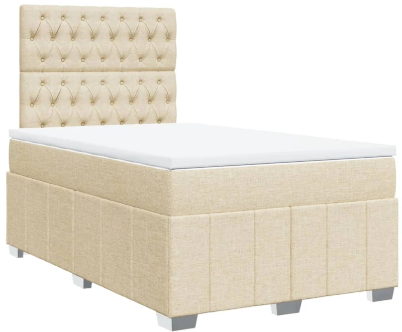 vidaXL Κρεβάτι Boxspring με Στρώμα Κρεμ 120x190 εκ. Υφασμάτινο