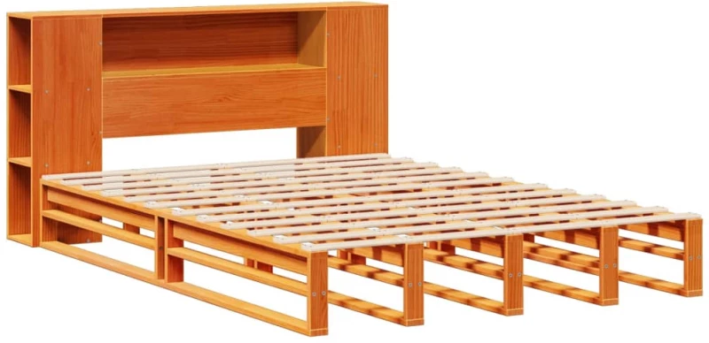 vidaXL Κρεβάτι Βιβλιοθήκη Χωρίς Στρώμα Καφέ 135x190 εκ Μασίφ Πεύκο