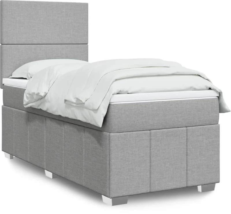 vidaXL Κρεβάτι Boxspring με Στρώμα Ανοιχτό Γκρι 90x200 εκ. Υφασμάτινο