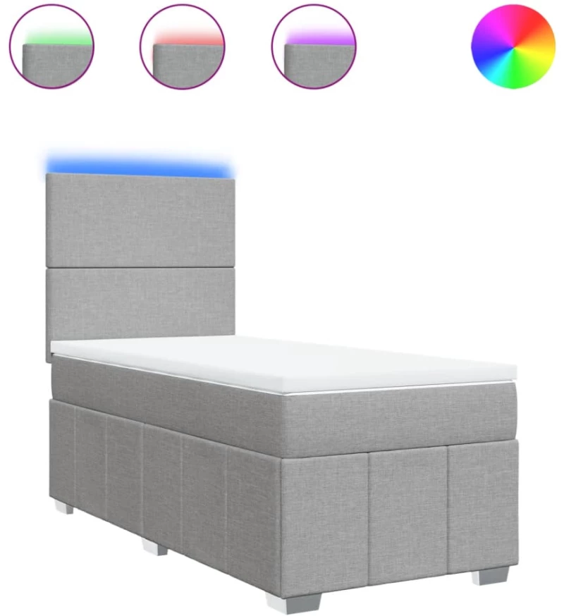 vidaXL Κρεβάτι Boxspring με Στρώμα Ανοιχτό Γκρι 90x200 εκ. Υφασμάτινο