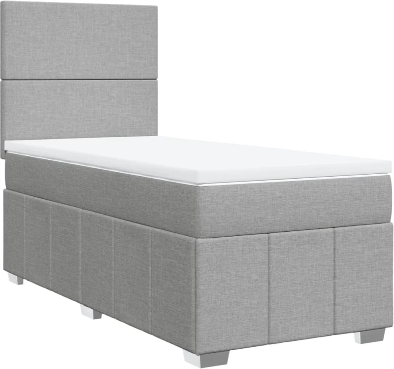 vidaXL Κρεβάτι Boxspring με Στρώμα Ανοιχτό Γκρι 90x200 εκ. Υφασμάτινο