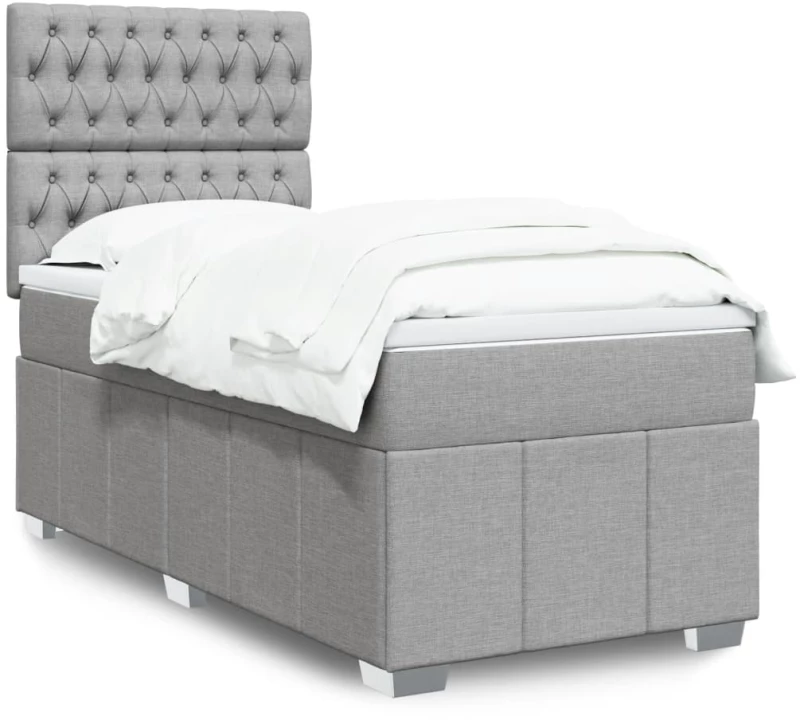 vidaXL Κρεβάτι Boxspring με Στρώμα Ανοιχτό Γκρι 100x200 εκ. Υφασμάτινο