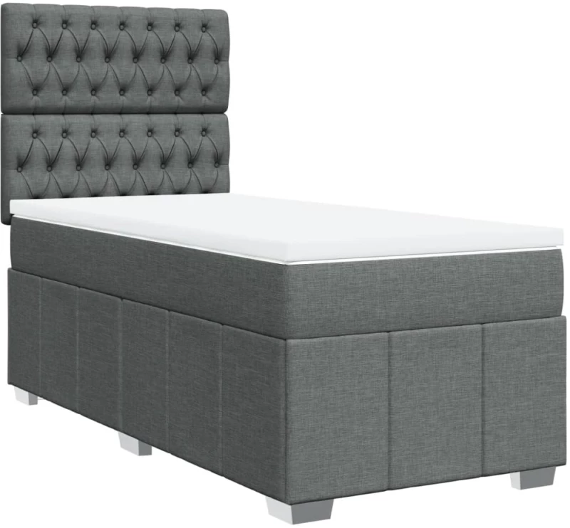 vidaXL Κρεβάτι Boxspring με Στρώμα Σκούρο Γκρι 90x190 εκ. Υφασμάτινο