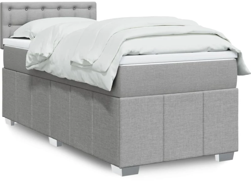 vidaXL Κρεβάτι Boxspring με Στρώμα Ανοιχτό Γκρι 100x200 εκ. Υφασμάτινο