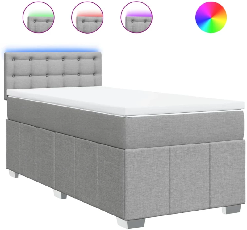vidaXL Κρεβάτι Boxspring με Στρώμα Ανοιχτό Γκρι 100x200 εκ. Υφασμάτινο