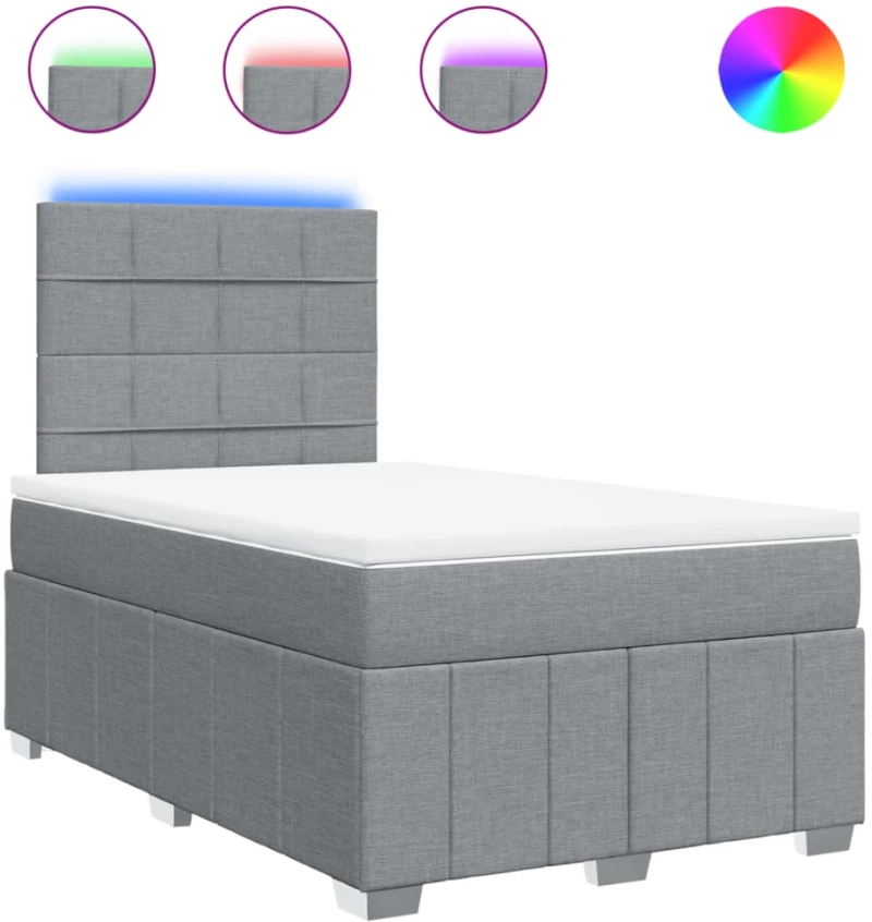 vidaXL Κρεβάτι Boxspring με Στρώμα Ανοιχτό Γκρι 120x190 εκ. Υφασμάτινο