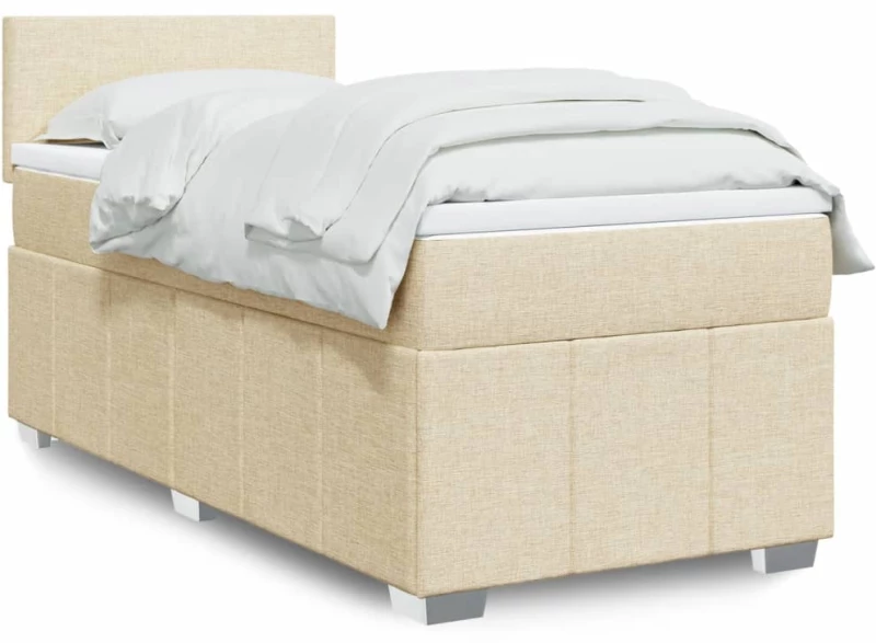 vidaXL Κρεβάτι Boxspring με Στρώμα Κρεμ 100 x 200 εκ. Υφασμάτινο