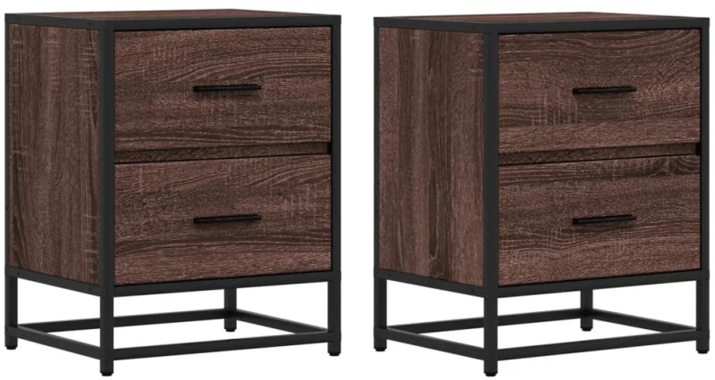 vidaXL Κομοδίνα 2 τεμ. Καφέ Δρυς 40x31x50 εκ. από Επεξεργασμένο Ξύλο